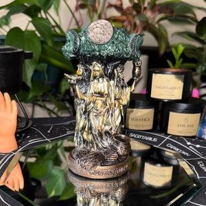 Celtic Sacred Moon Triple Goddess Mother Maiden Crone Under Tree of Life Statue